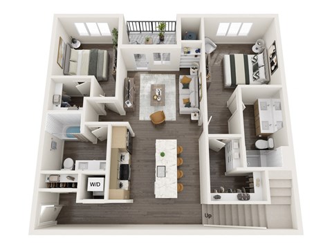 a 3d floor plan of a house with a bedroom and living room
